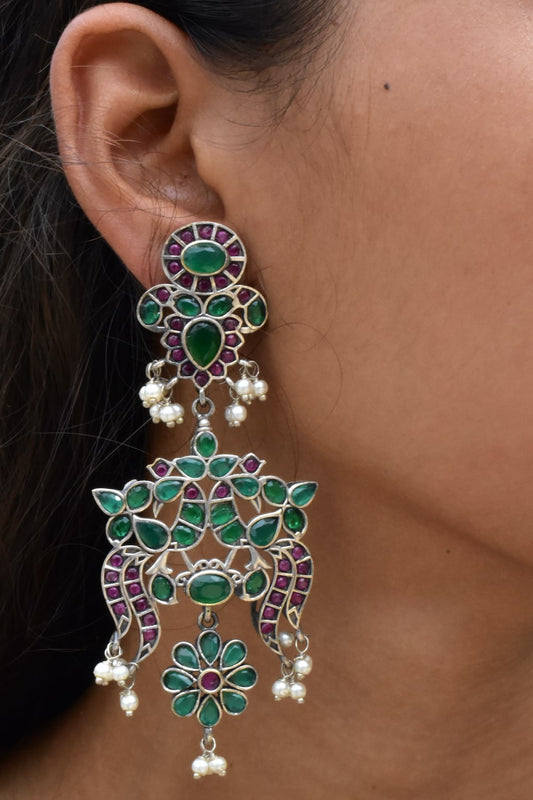 ruby green vintage silver drop earrings