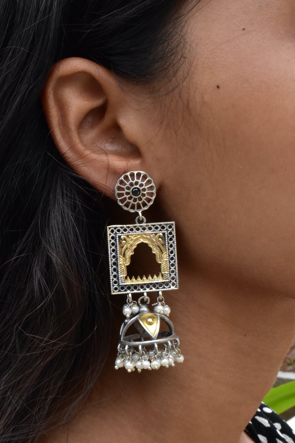 dual tone jhumka earrings