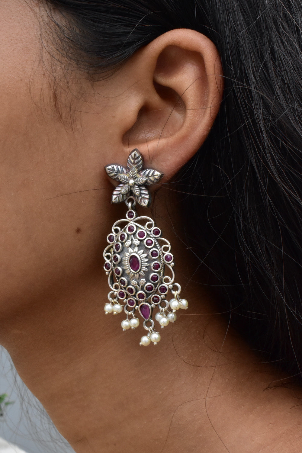 silver ruby earrings