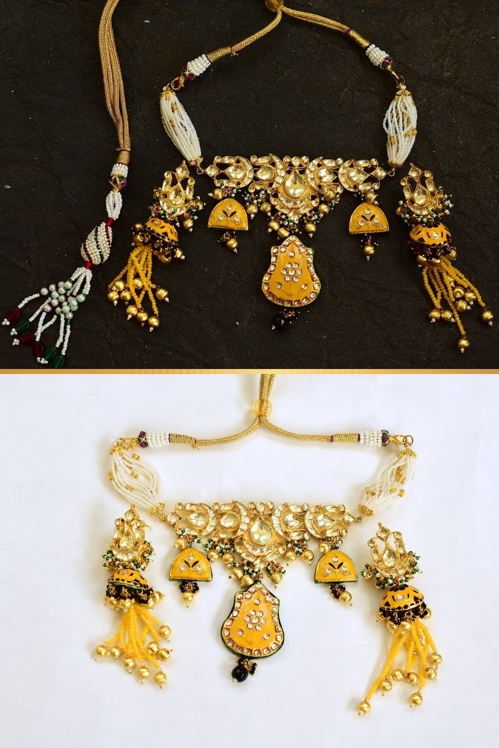 Kundan Choker Necklace Earrings Set kmchnes220345