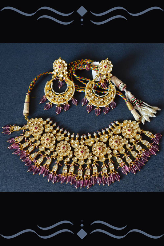 Kundan Choker Necklace Earrings Set kchnes220281