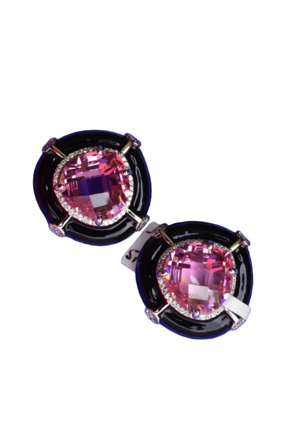 fascia pink black enamel cz earrings