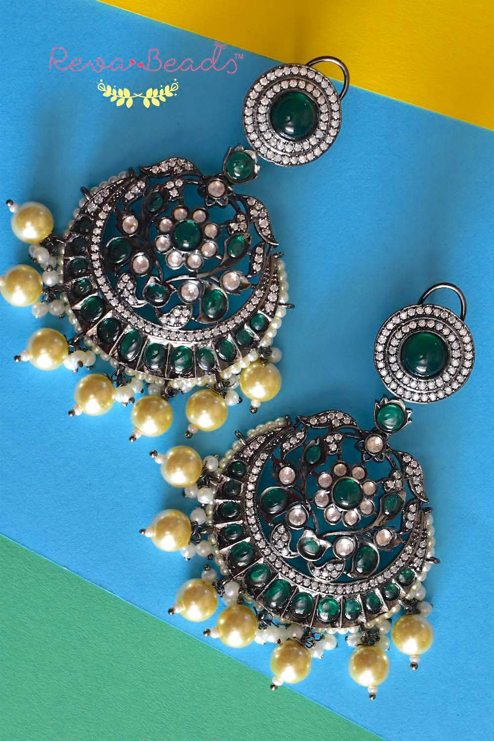 emerald diamond chandbali