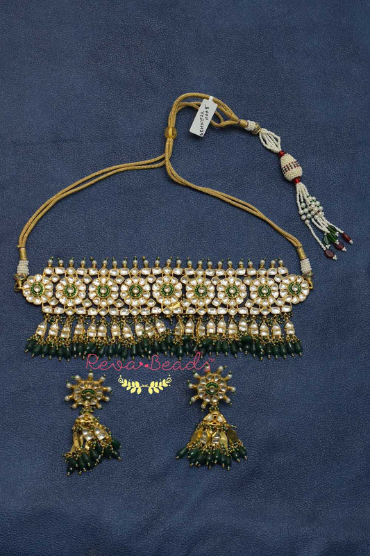 Jadau Kundan Choker Necklace Earrings Set kchnes220008