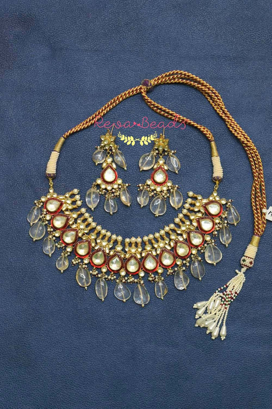 Kundan Choker Necklace Earrings Set kcnes220370