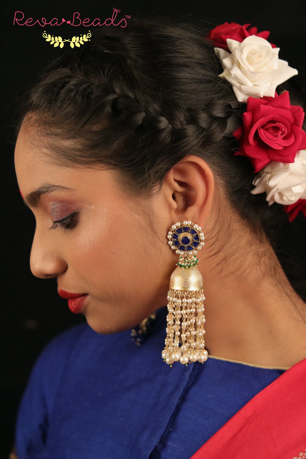 blue kundan earrings