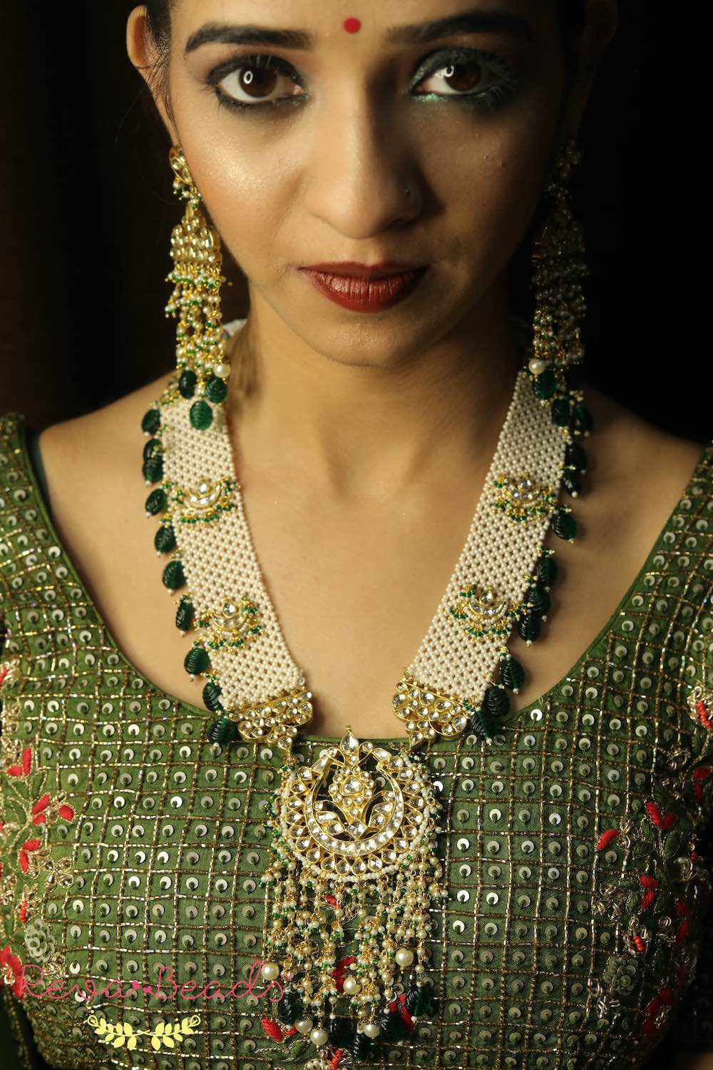 pearl emerald kundan
