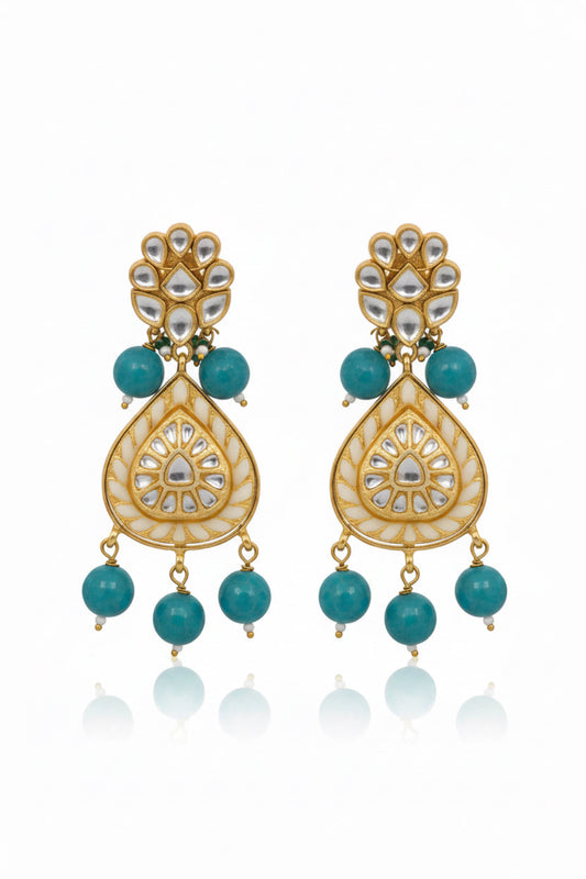 takkar kundan white meenakari long earrings