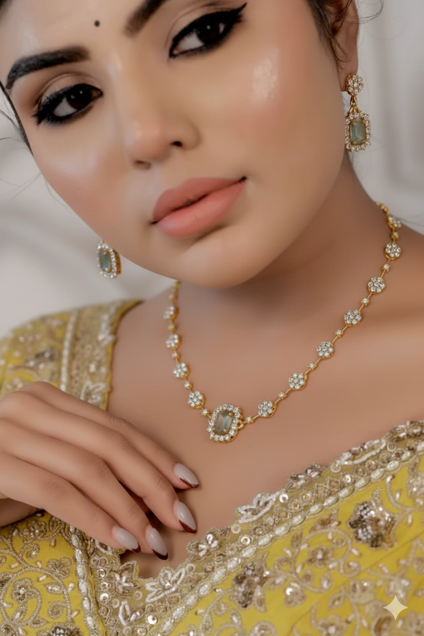 ad zirconia gold cz medium necklace set adchnes250266