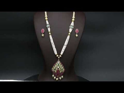 AD kundan Long Necklace Earrings Set kmlnes220188