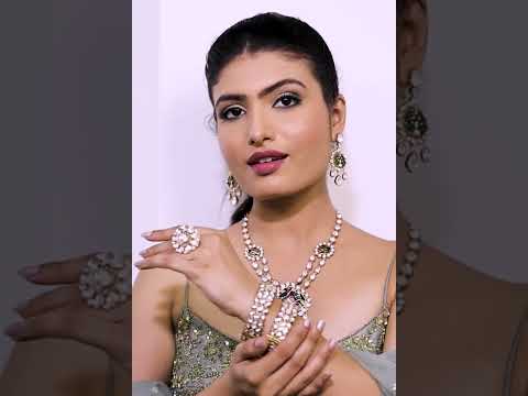 Necklace earrings long set jadau holdali moissanite klnes240353