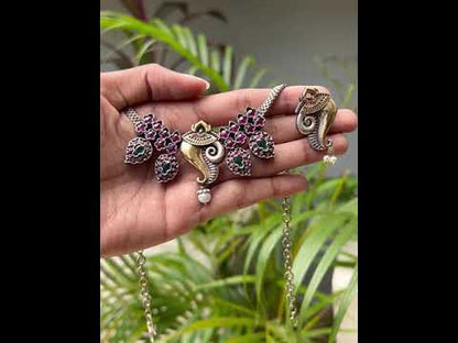 Tribal medium length necklace earrings set trcnes230517