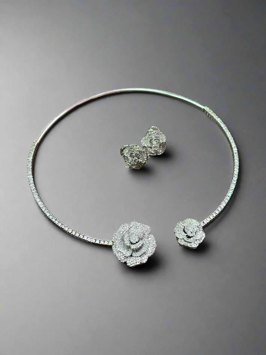 silver cz hasli Necklace Earrings Set adgpchnes250252