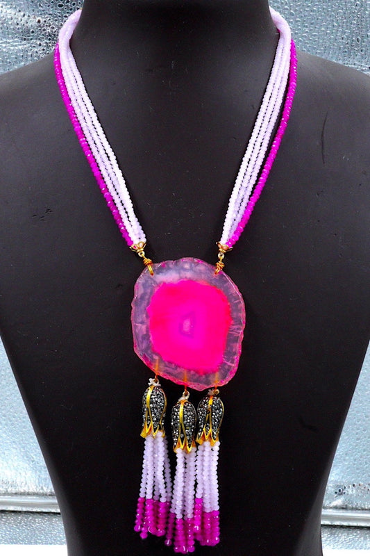 fuchsia pink stone necklace