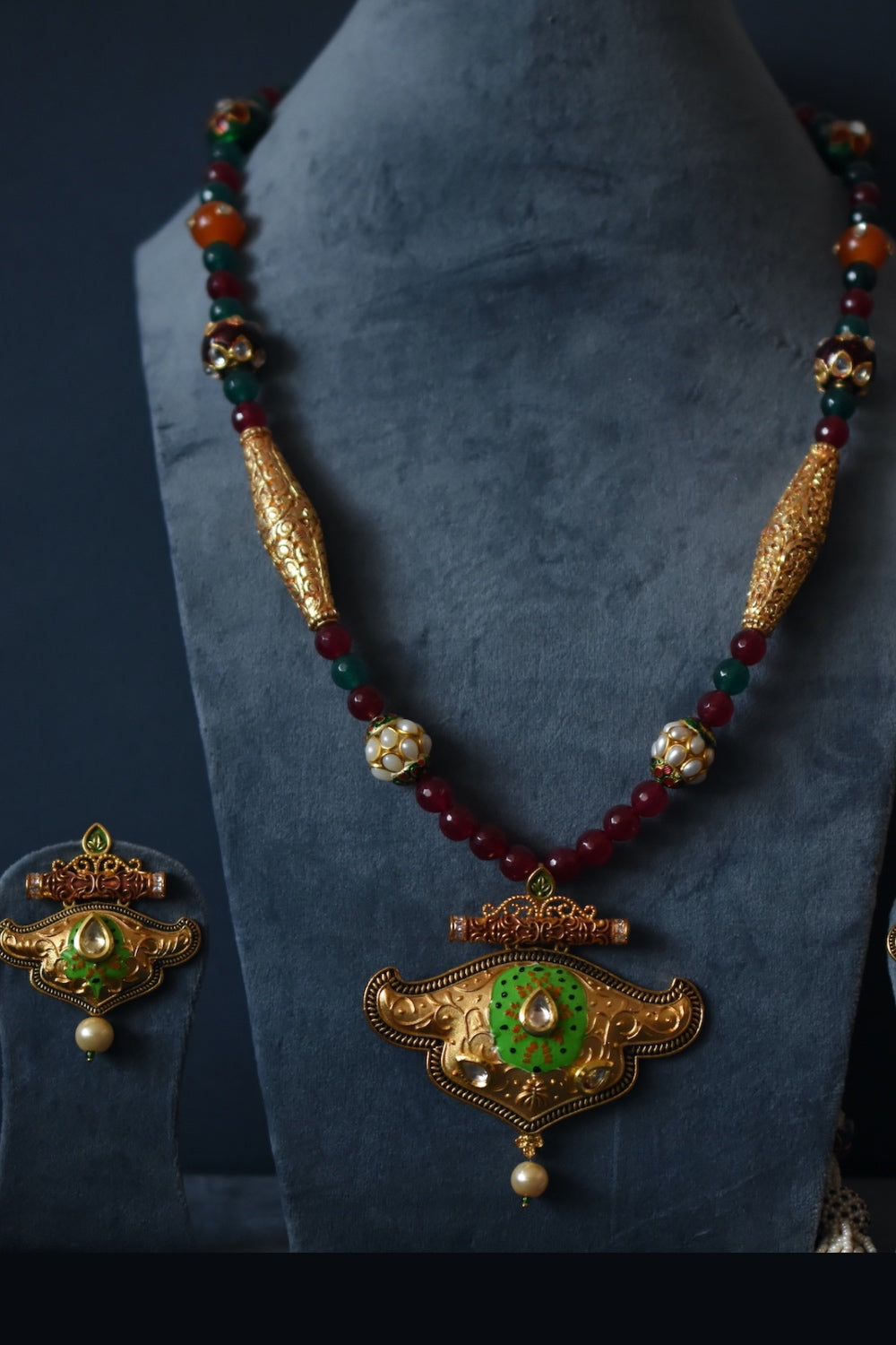 tribal jadau long necklace earrings set trlnes250187