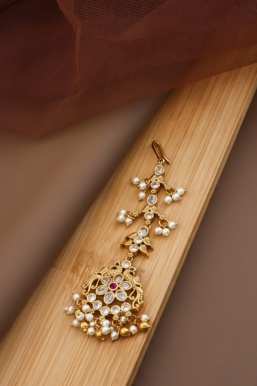 Maang tikka, Antique gold, Temple