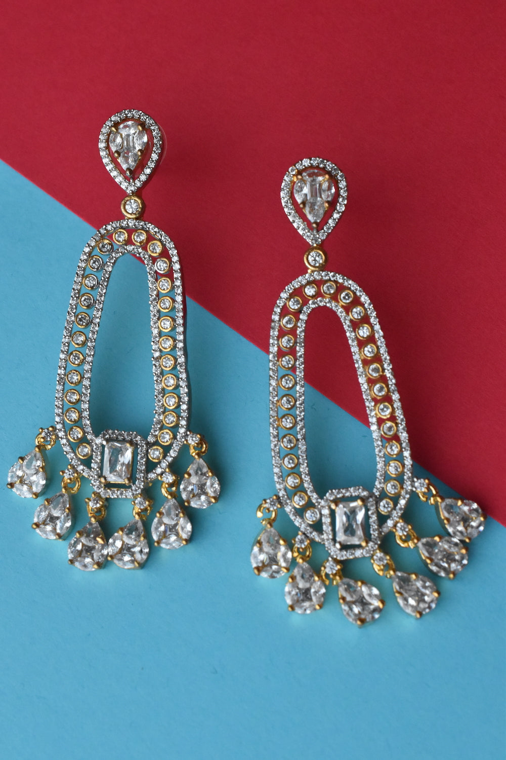 ad dual tone and gold polish long earrings 220503