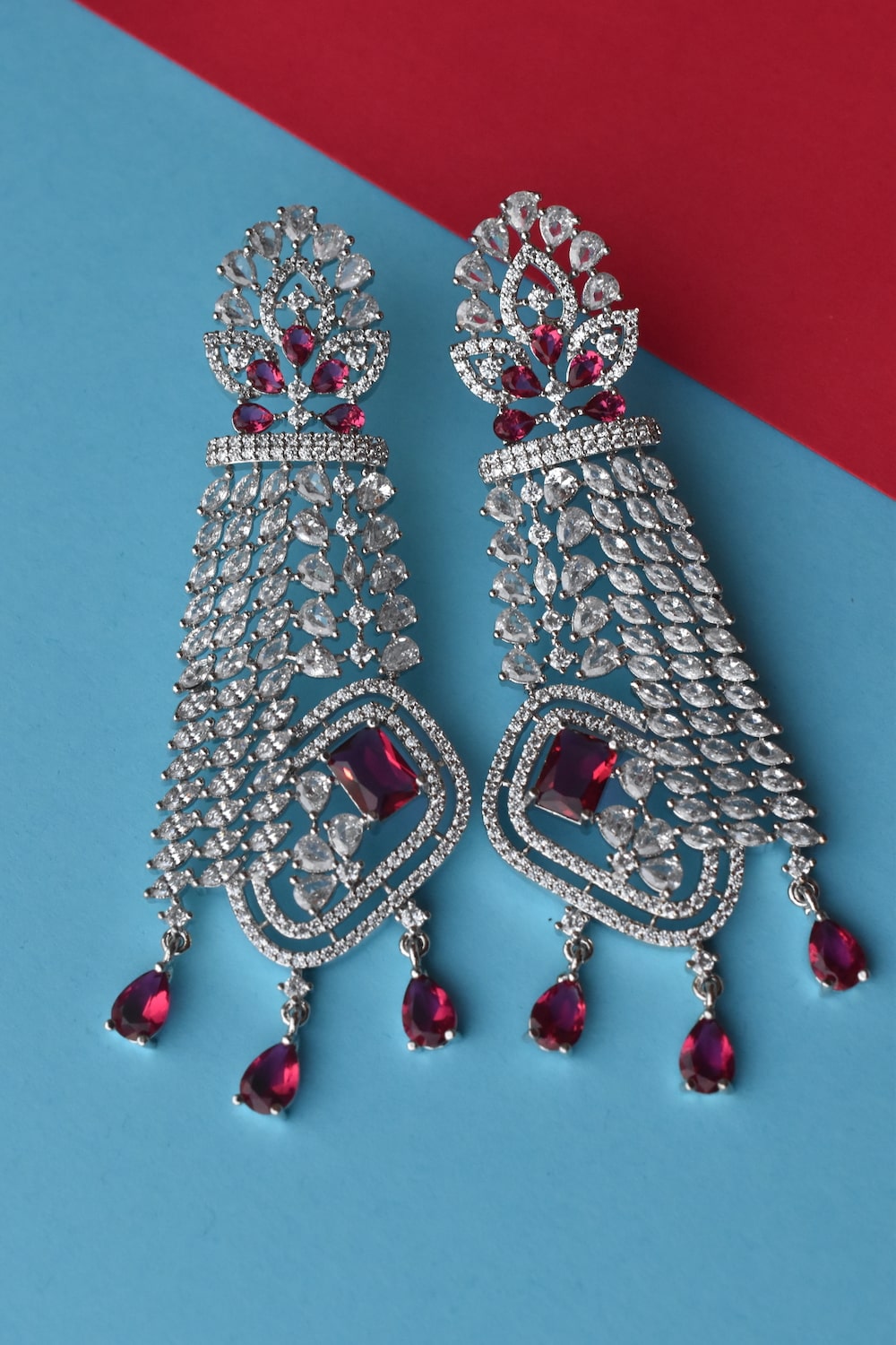 red cz earrings