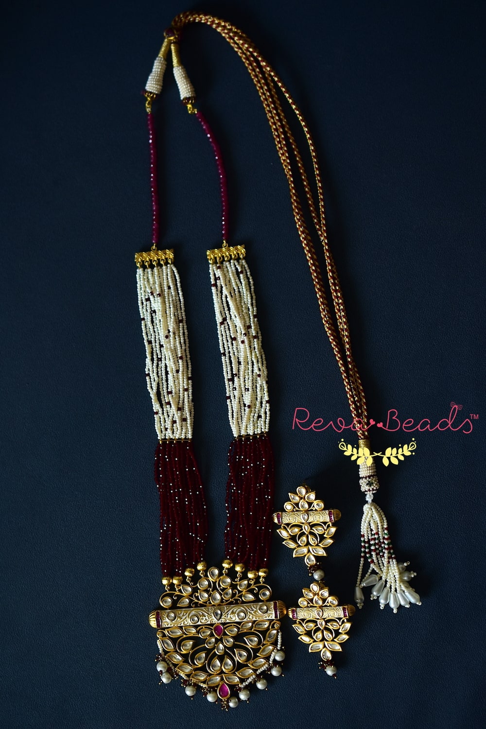 Kundan Long Necklace Earrings Set klnes220371