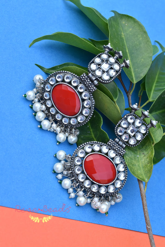 red antique silver earrings