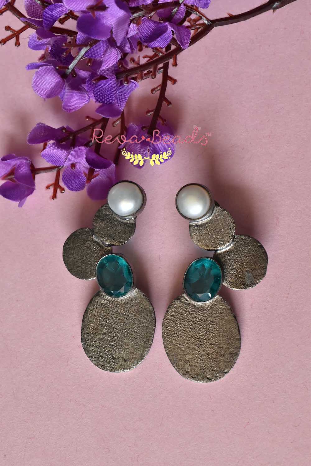 black pearl apatite blue earrings