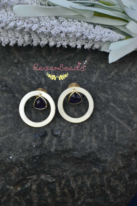 Gold purple Brass Earrings