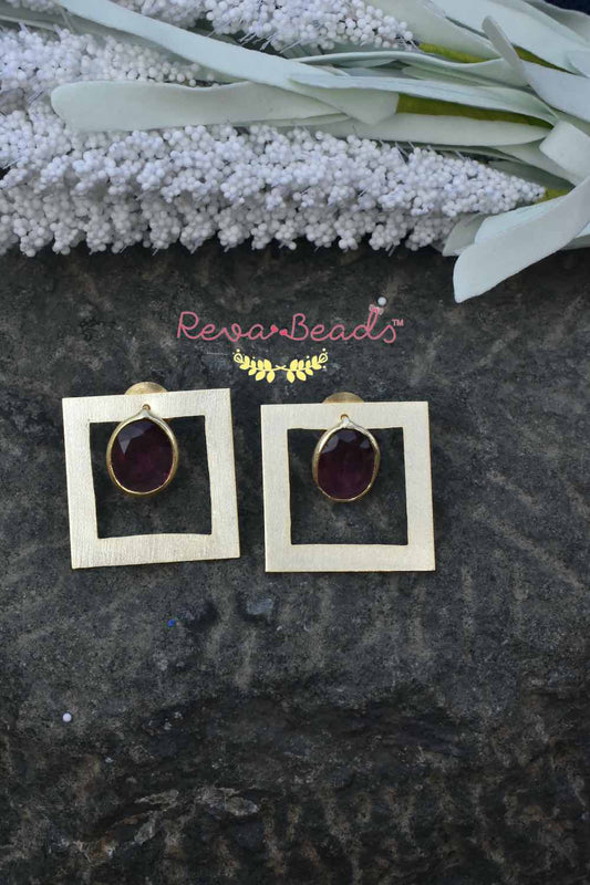 minimalist brass and stone stud earrings 221411