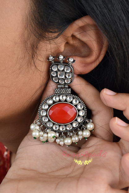 silver look alike red earrings