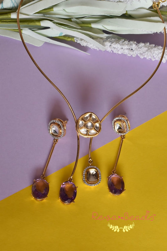 Kundan Choker Necklace Earrings Set kadchnes221297
