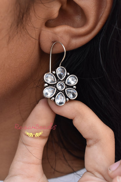 white flower drop earrings