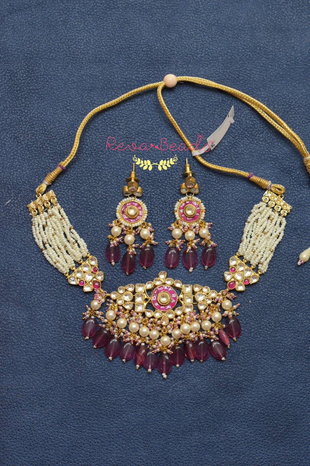 Kundan Choker Necklace Earrings Set kchnes220162-258