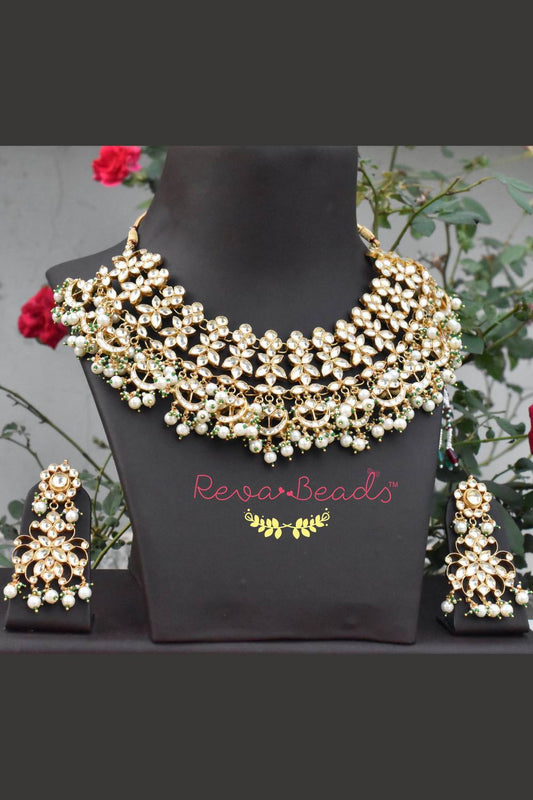 Kundan Choker Necklace Earrings Set kchnes220447