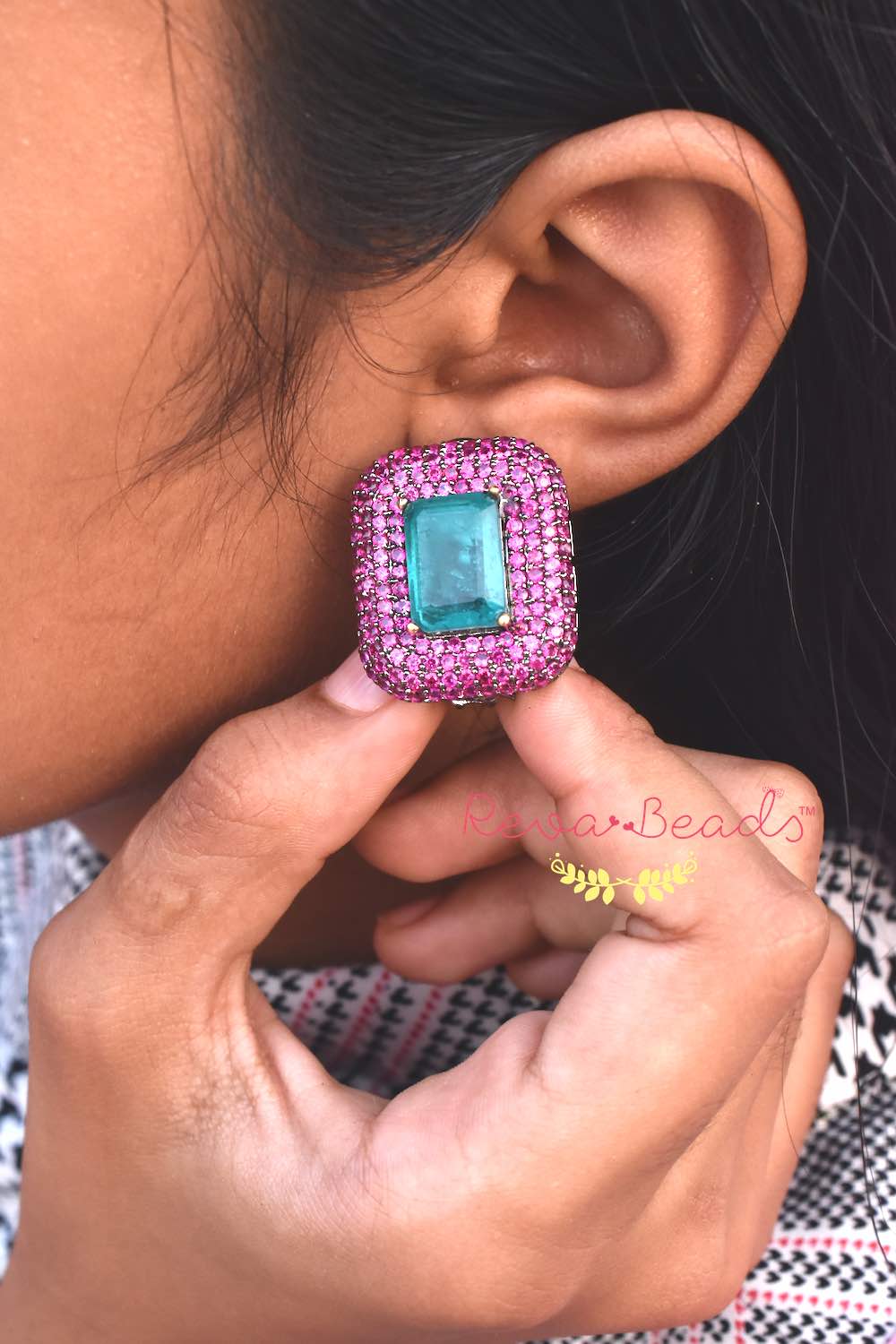 black polish cz studs