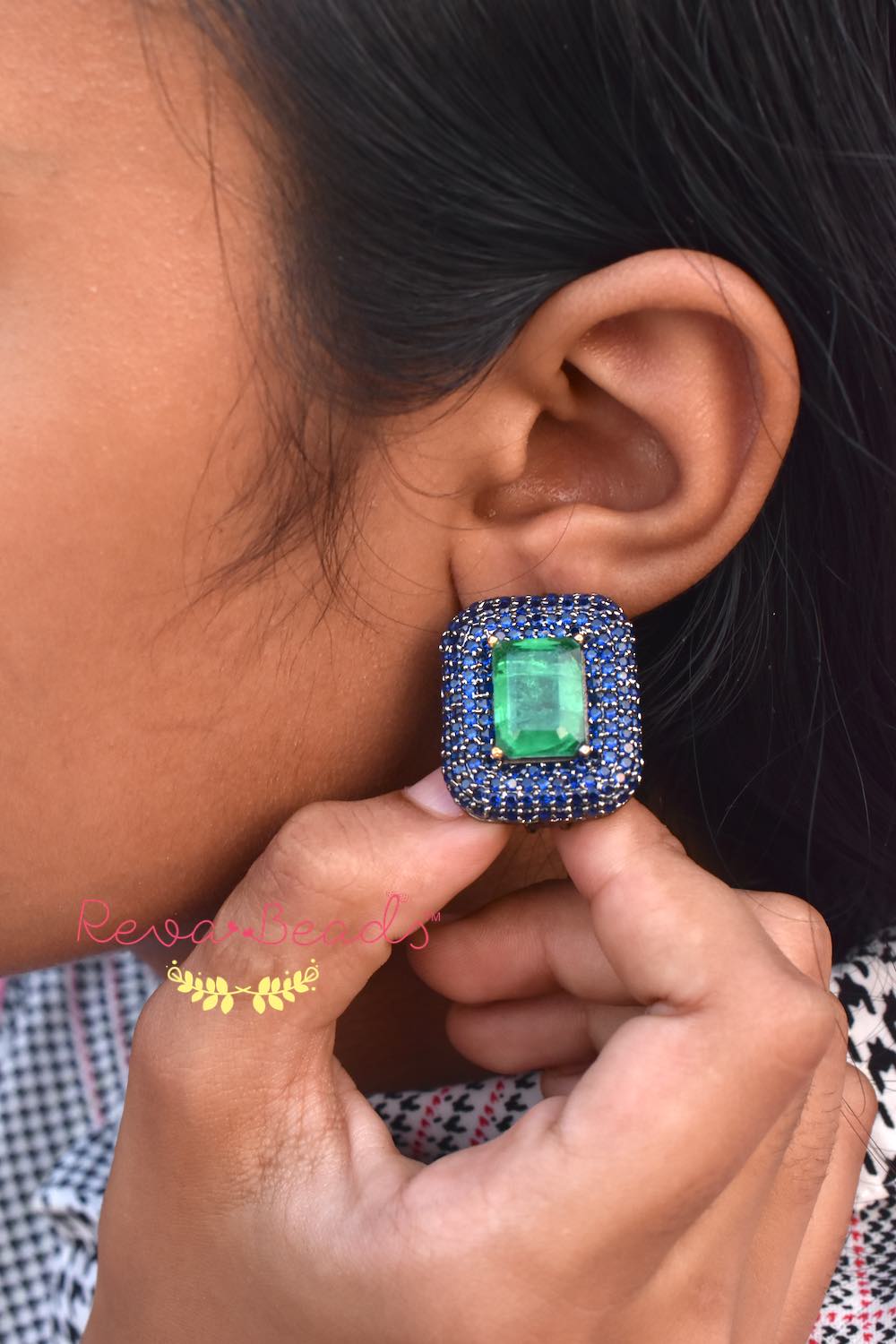 doublet stone cz stud earrings