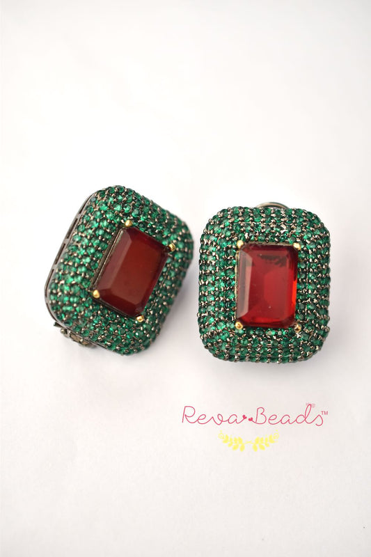red green stone studs