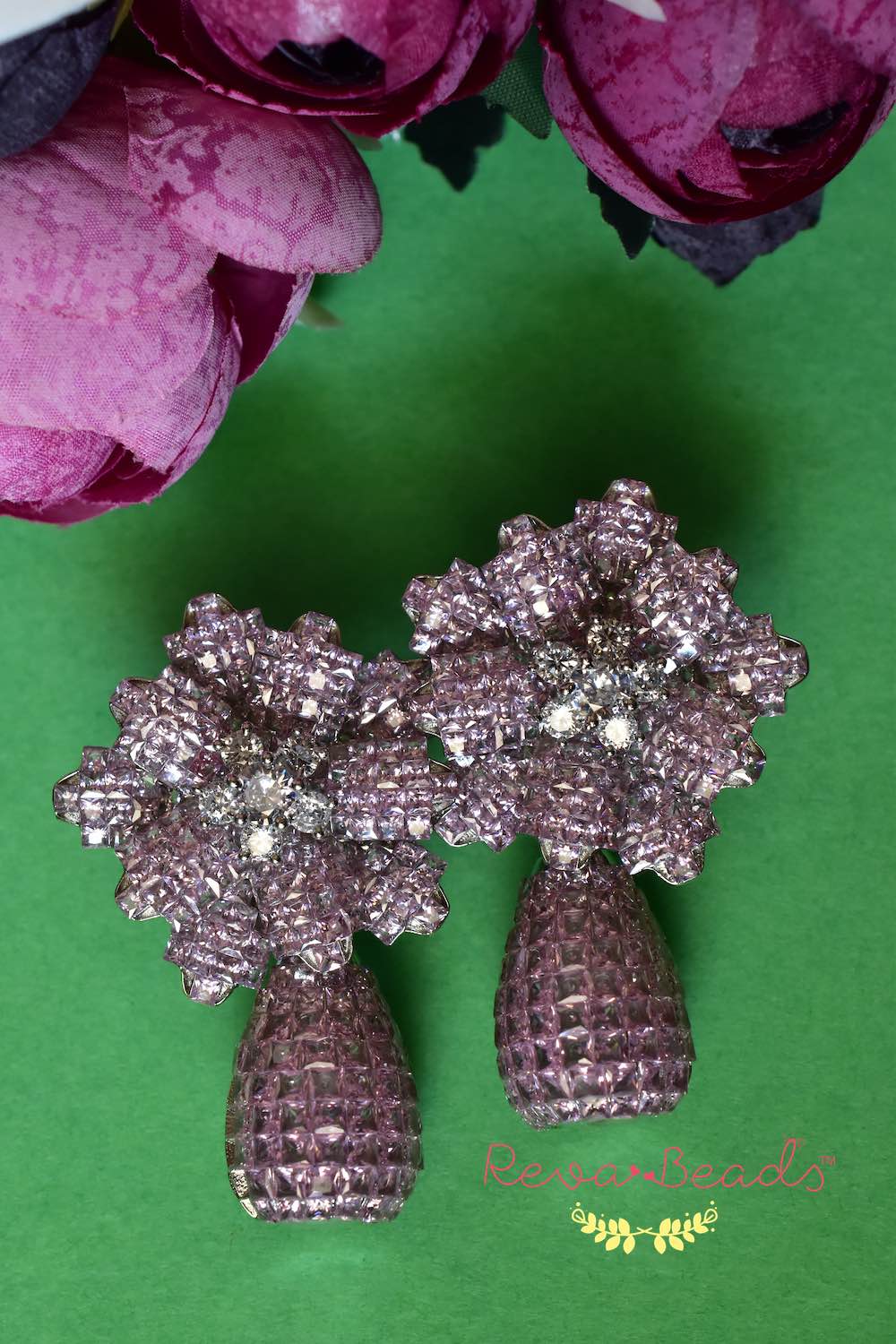 pink 3 in 1 invisible settings drop earrings