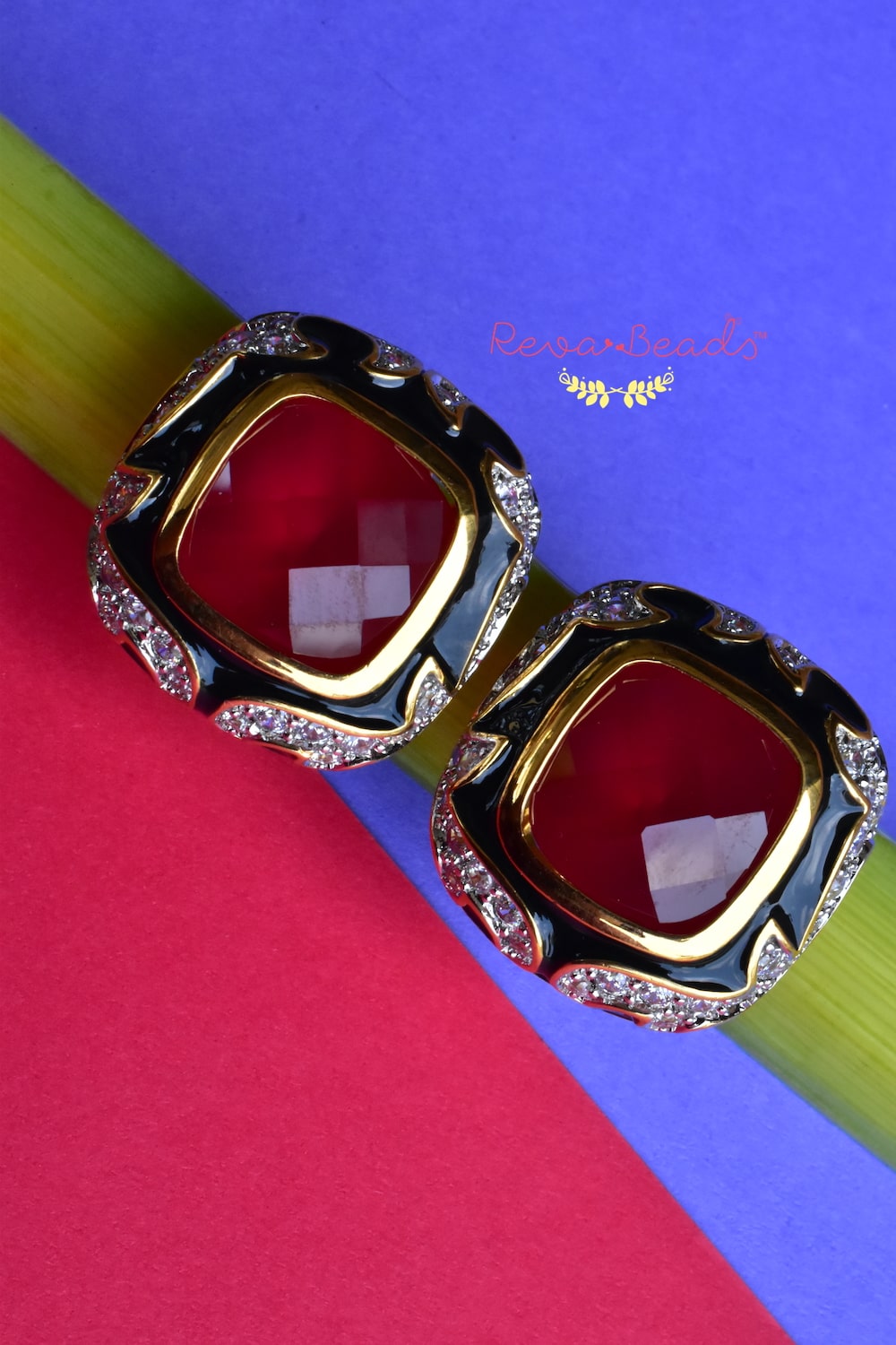 black enamel ruby studs