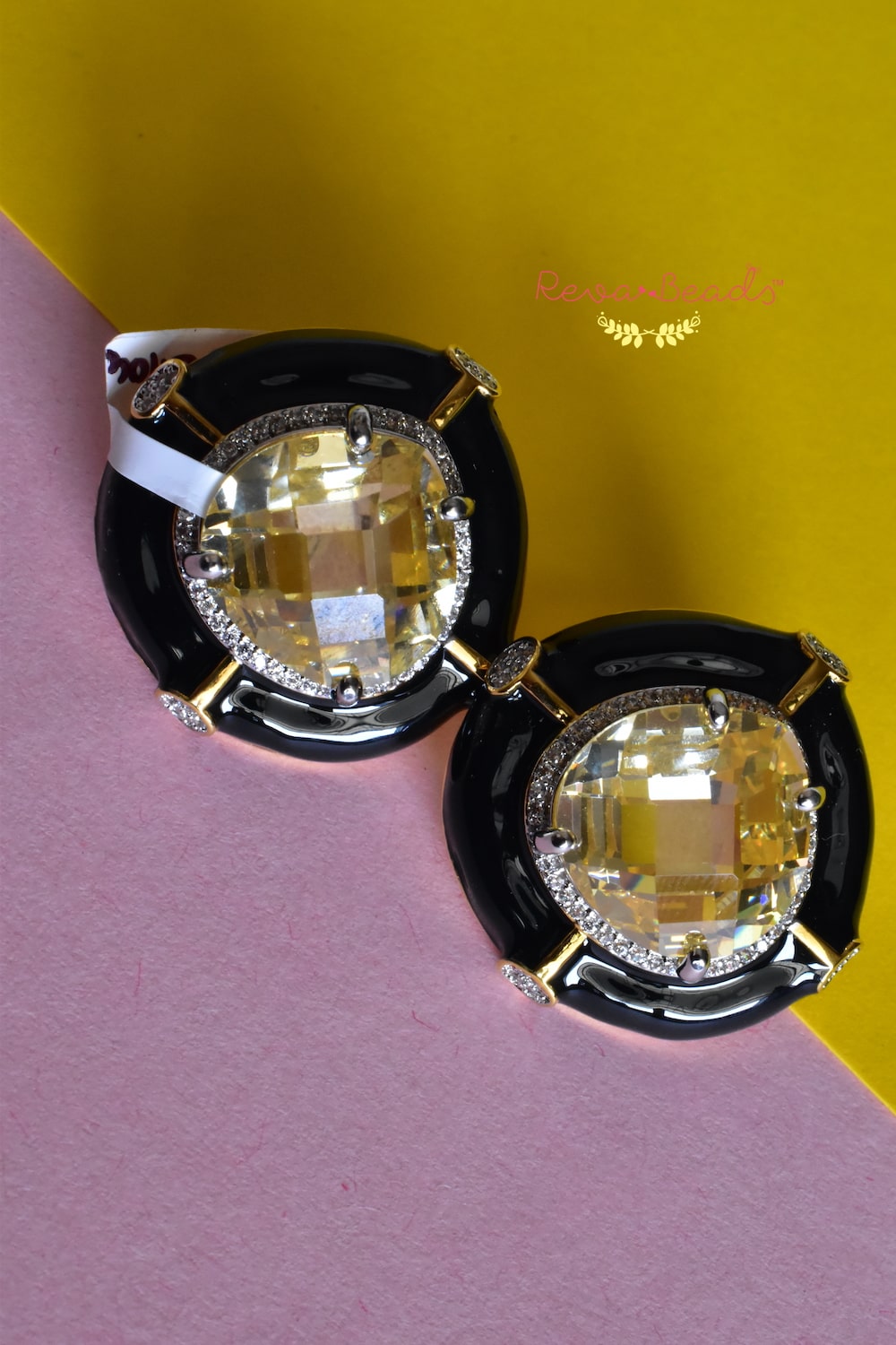 yellow black cz studs