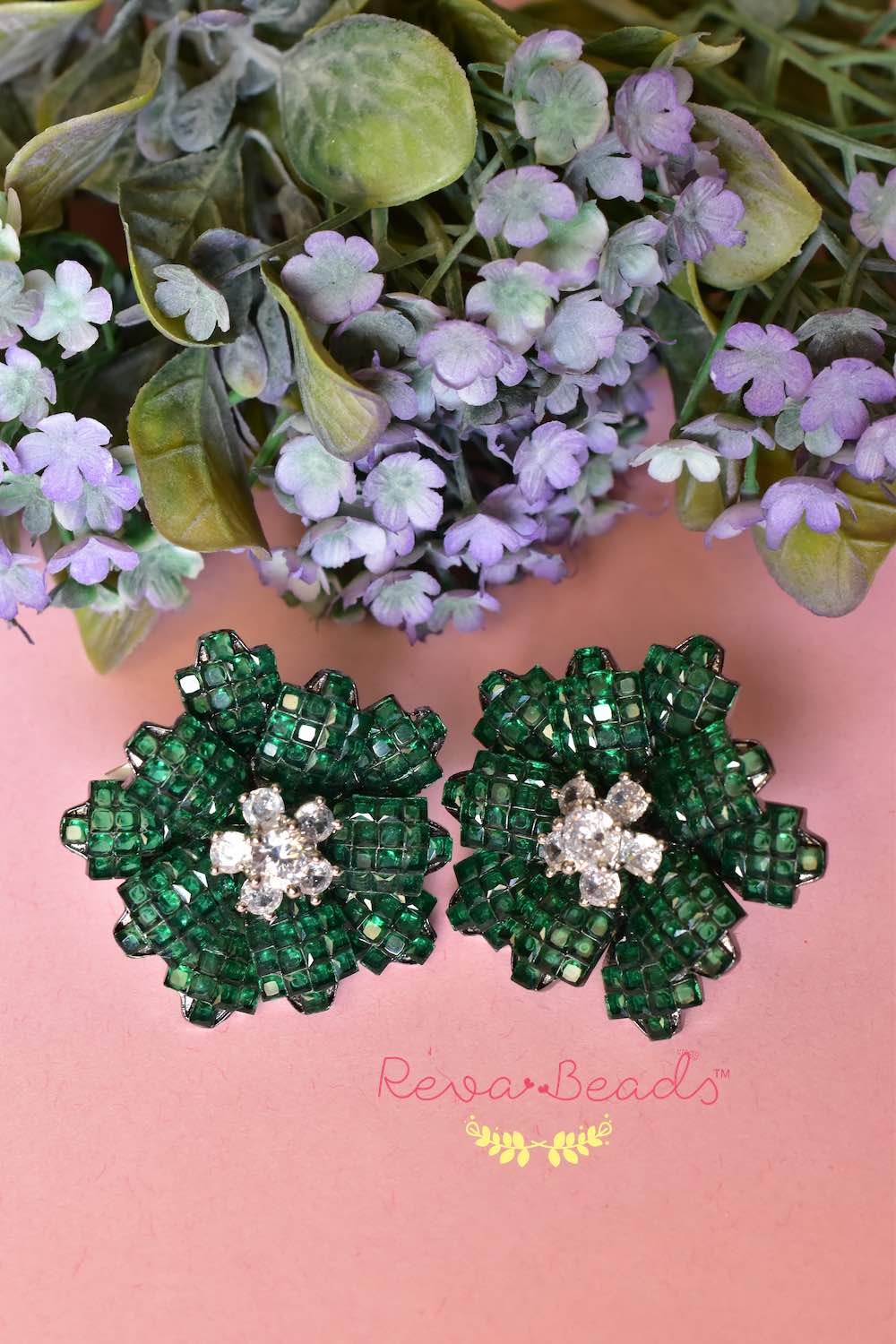 green invisible settings earrings