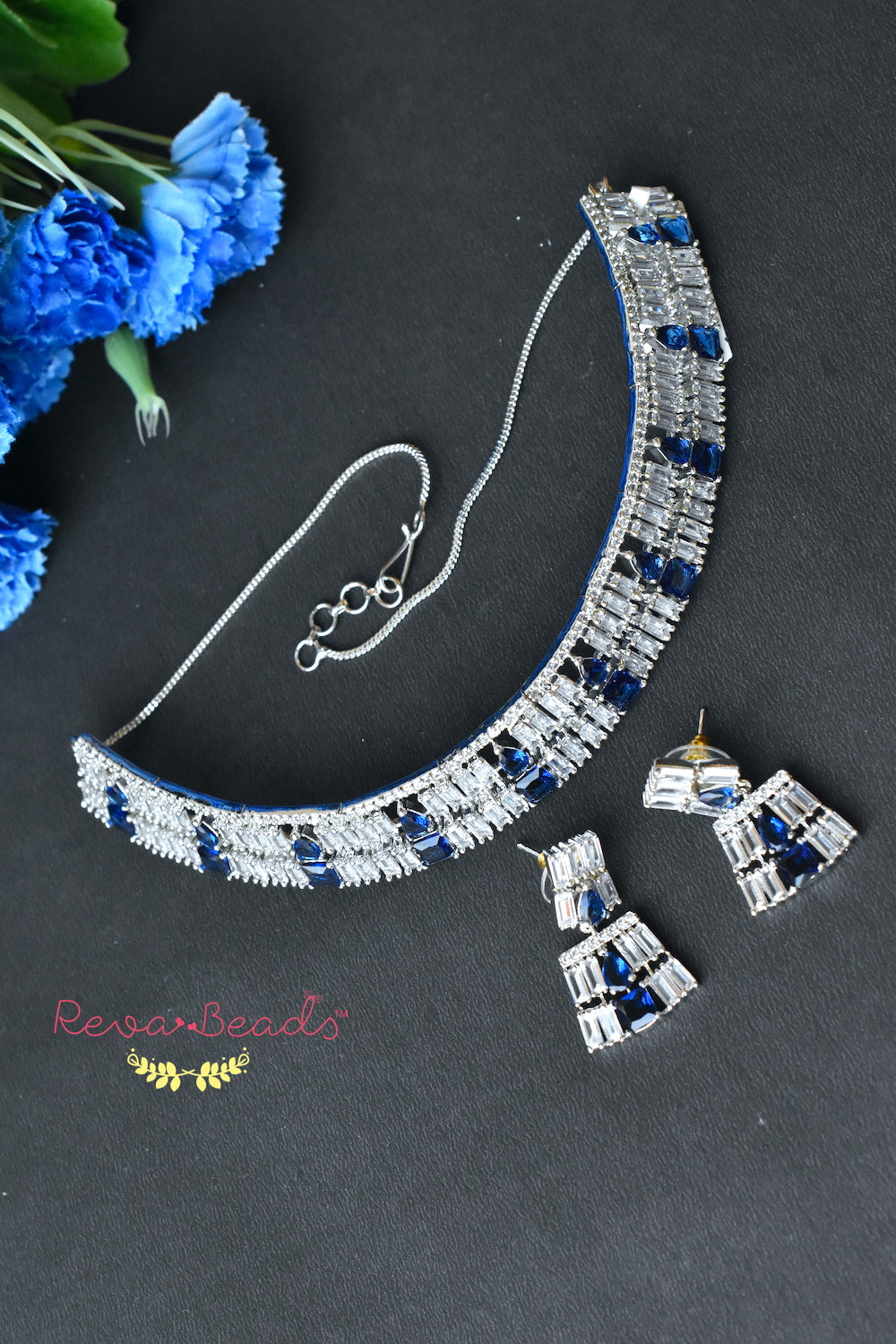silver blue choker