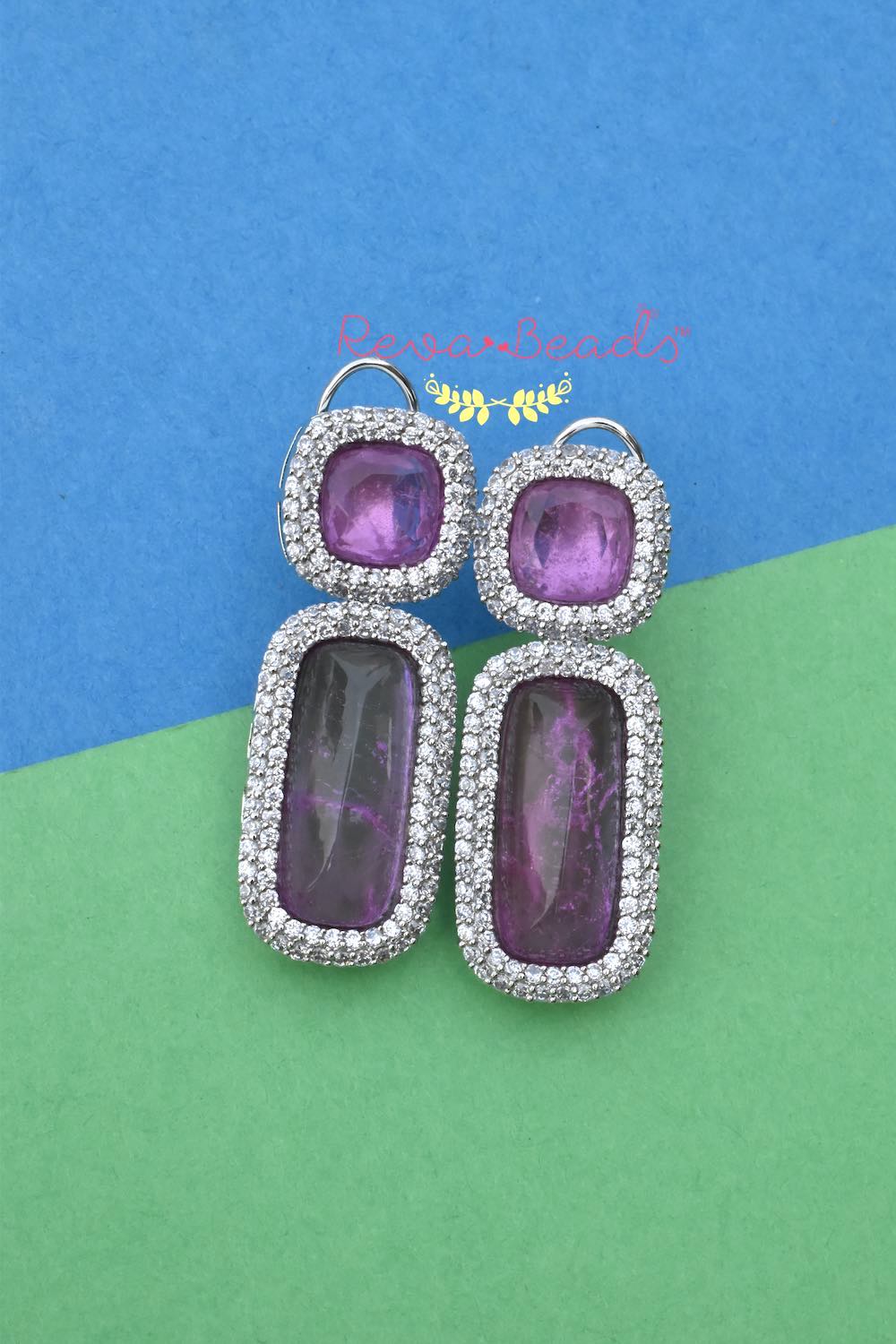 purple doublet cz earrings