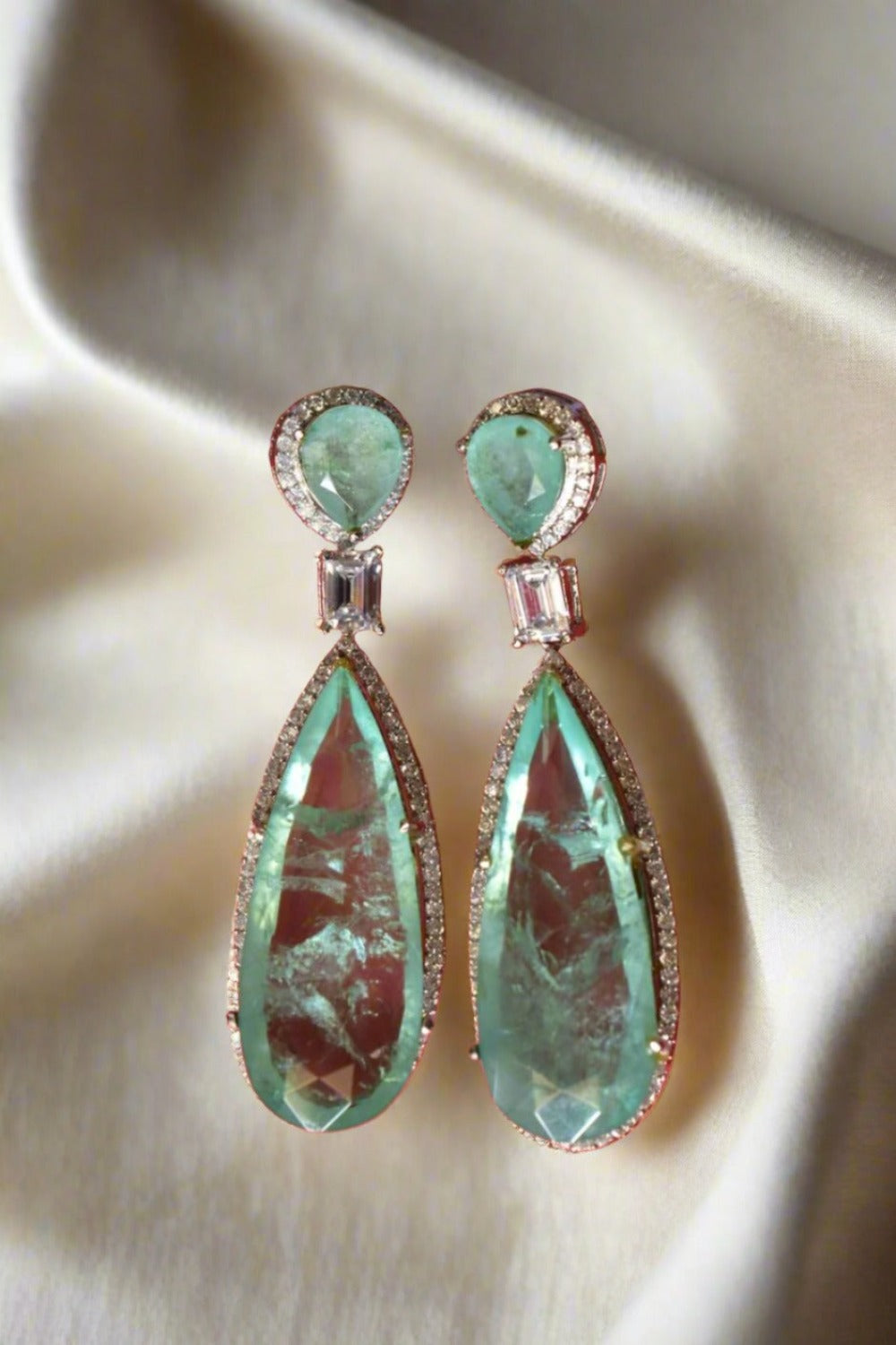 aqua doublet stone earrings