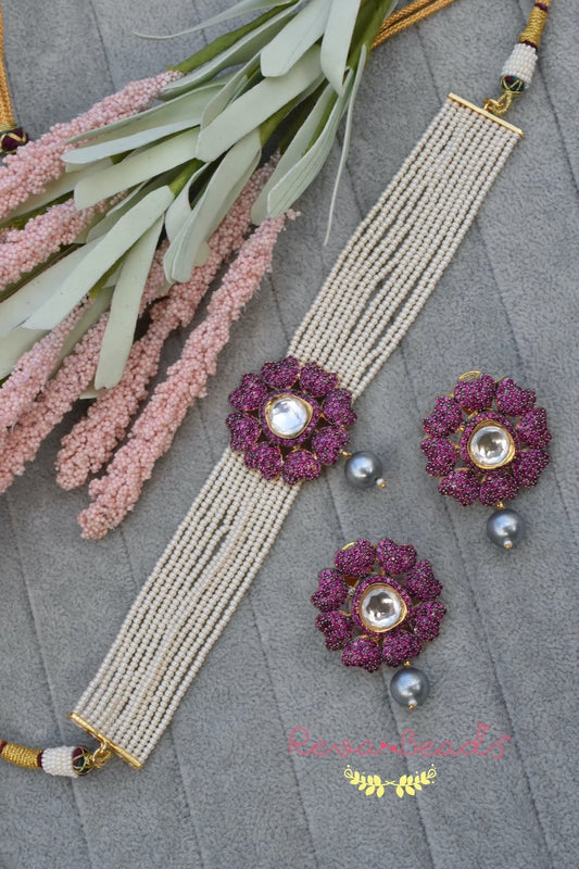 Ruby choker necklace earrings set