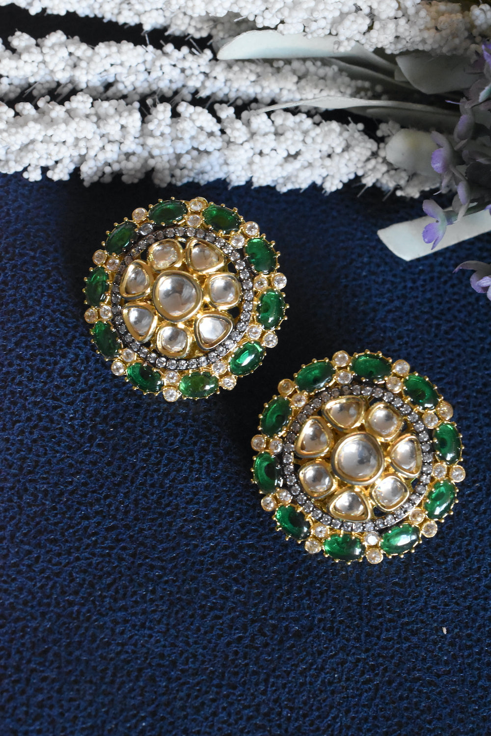 emerald polki studs