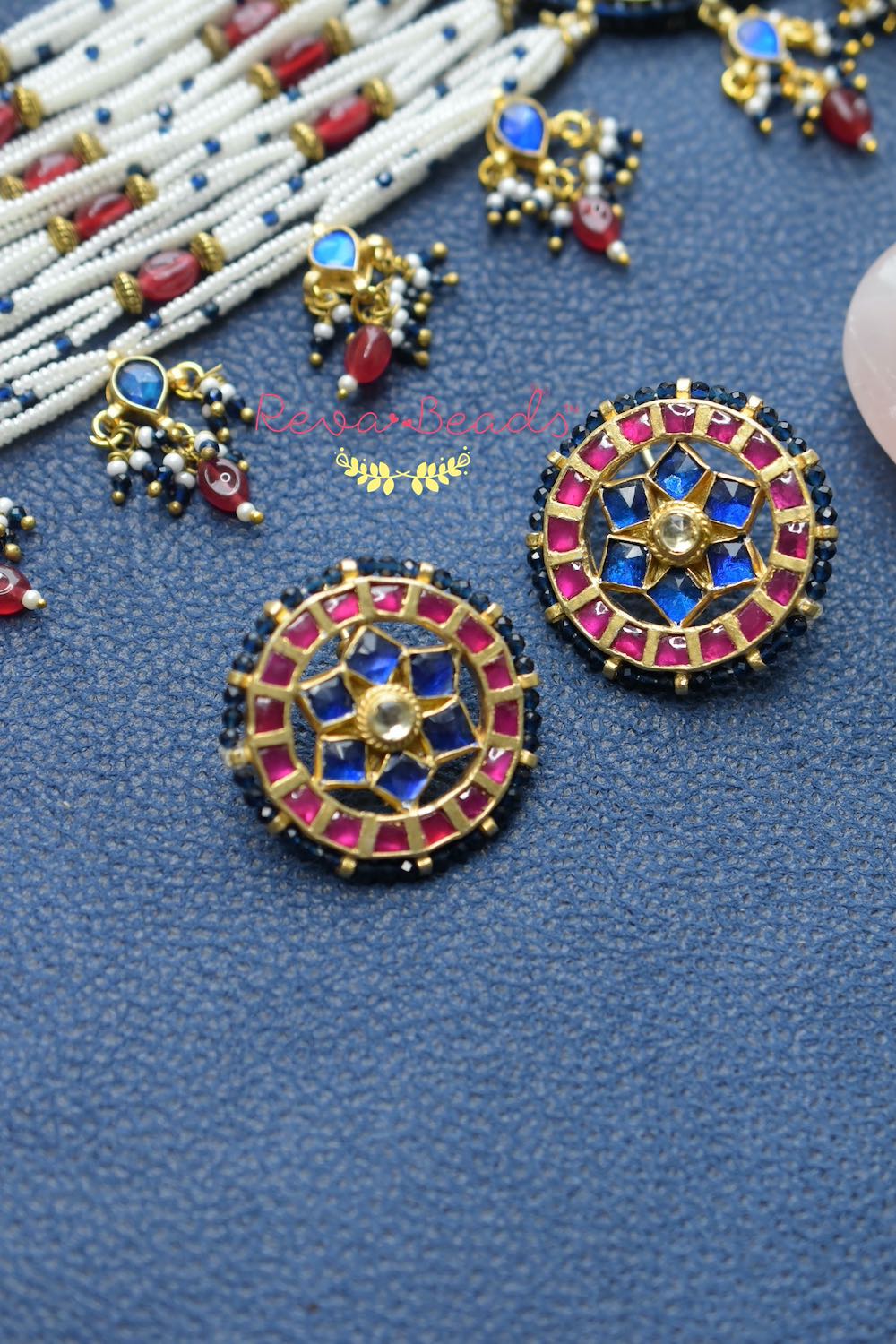 blue pink earrings