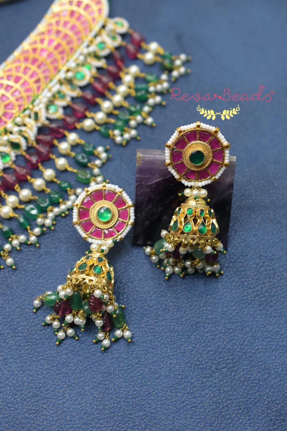 ruby green kundan set