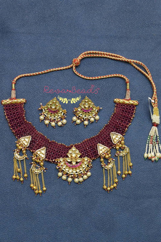 Kundan Choker Necklace Earrings Set kchnes220164