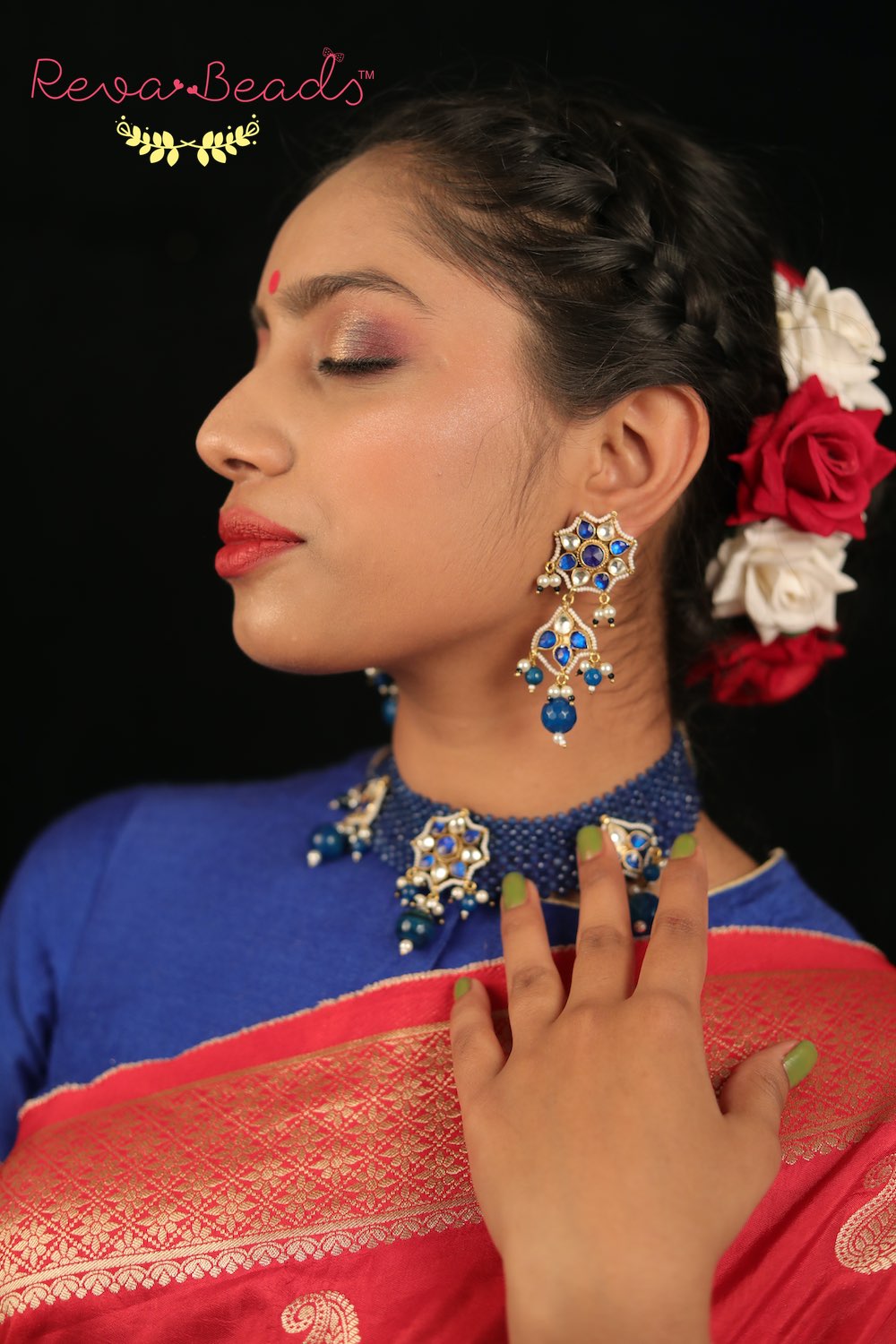 blue kundan set