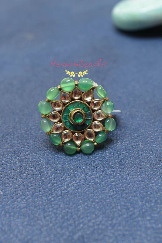 green kundan ring