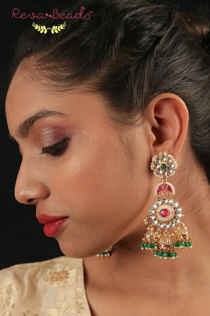 kundan gold polish long earrings kle220184-187
